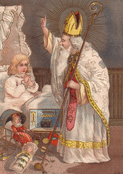 Saint Nicolas offre des jouets aux enfants